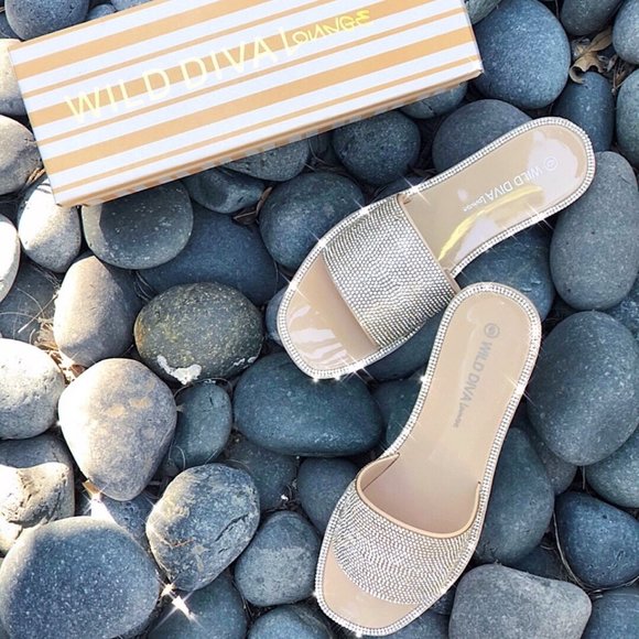 [New] RHINESTONE CRYSTAL BLING STYLISH JELLY SLIP ON SLIDES SANDALS [NUDE] - Picture 6 of 6